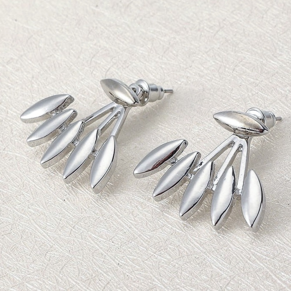 Silver Oblong Studs w/Matching Earring Jackets - Picture 2 of 7
